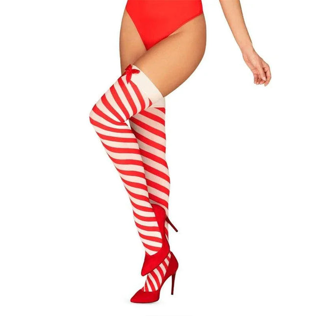 Kissmas Stockings Size S/M in red and white stripes, adding festive charm to holiday outfits.