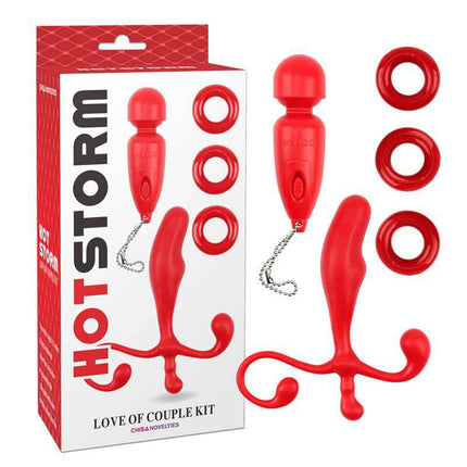 Kit Anal Wave Probe Red pleasure set with anal stimulator, massager, and rings for exploration and shared moments.