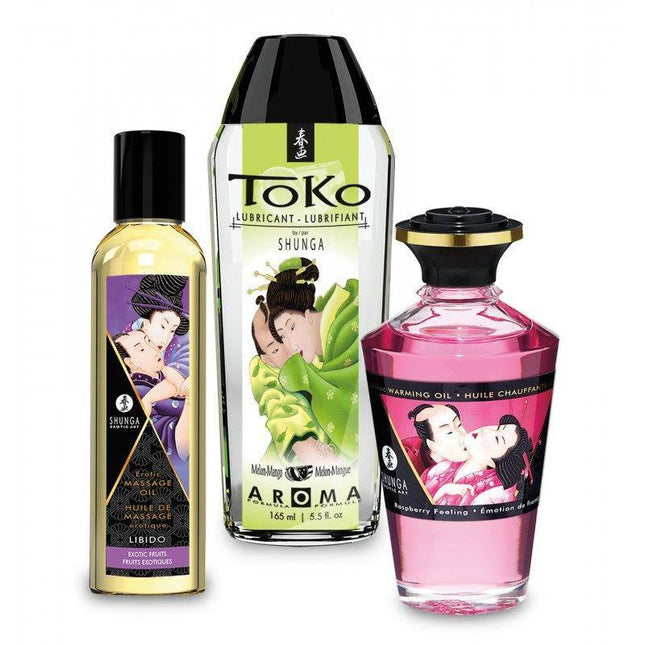 Kit Fruity Kisses - Shunga products inspired by Japanese erotic art, featuring massage oils and lubricants for passion and romance.