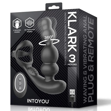Klark Waving and Vibrating Plug with Remote in product packaging, featuring ergonomic design with multiple vibration and waving modes.