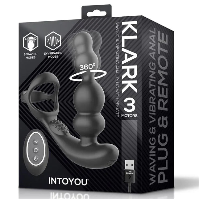 Klark Waving and Vibrating Plug with Remote in product packaging, featuring ergonomic design with multiple vibration and waving modes.