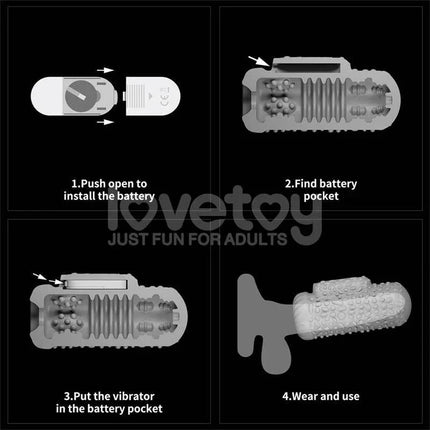 Instructions for Knights Ring Vibrating Dual Purpose Sleeve Drip setup and use, featuring battery installation and usage guidance.