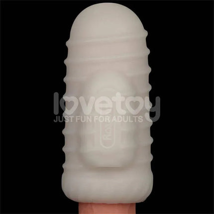 Knights Ring Vibrating Dual Purpose Sleeve Wavy in textured white silicone, designed for couples and solo play to enhance intimacy.