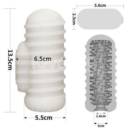 Diagram of Knights Ring Vibrating Dual Purpose Sleeve Wavy with dimensions and detailed interior texture.