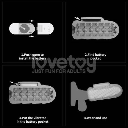 Diagram showing installation and use of the Knights Ring Vibrating Dual Purpose Sleeve.
