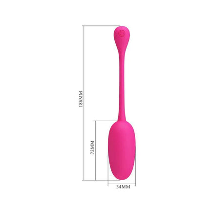 Knucker Silicone Vibrating Egg with 12 Modes in pink, shown with dimensions for convenient measurement and easy handling.