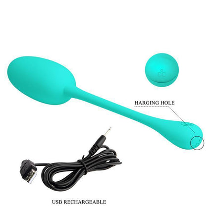 Knucker Vibrating Egg Green with USB rechargeable cable, offering 12 vibration functions for versatile pleasure.