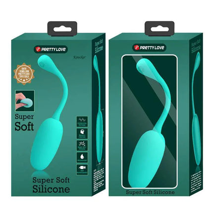 Knucker Vibrating Egg Green in packaging showcasing premium silicone construction