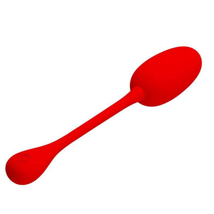 Knucker Vibrating Egg Red, silicone design with 12 vibration functions, by Pretty Love for enhanced solo or couples play.