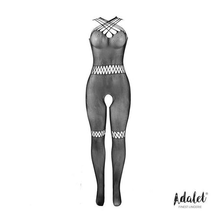 Kona Bodystocking Open Back by Adalet, daring design, halter-neck, adjustable straps, decorative patterns, available in S/M and L/XL sizes.