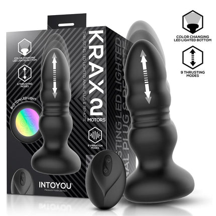 Krax Butt Plug with Vibration Thrusting Led Light and Remote