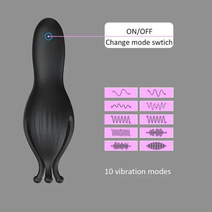 Krone Tip Cup Masturbator for Men Silicone USB with 10 vibration modes and change mode switch button.