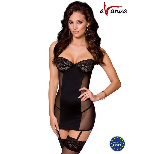 Ksenia Chemise from Avanua collection, black elegant lingerie, European design, smooth stretchy fabric, available in S/M to XXL/XXXL