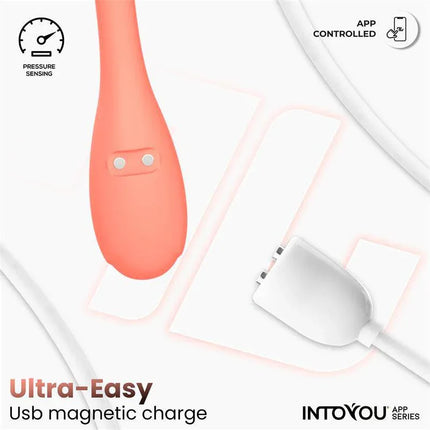 Kyra Pelvic Floor Trainer with Pressure Sensing and App shown with USB magnetic charger, featuring app control for personalized sessions.