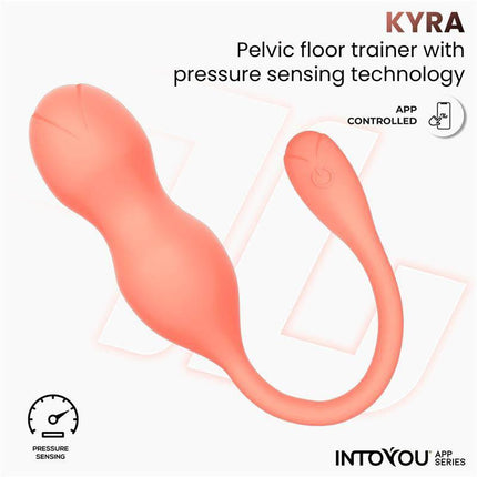 Kyra Pelvic Floor Trainer with Pressure Sensing and App in coral showing design and technology integration for effective training.