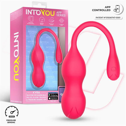 Kyra Pelvic Floor Trainer with Pressure Sensing and App in pink, featuring advanced technology for intimate wellness and app connectivity.