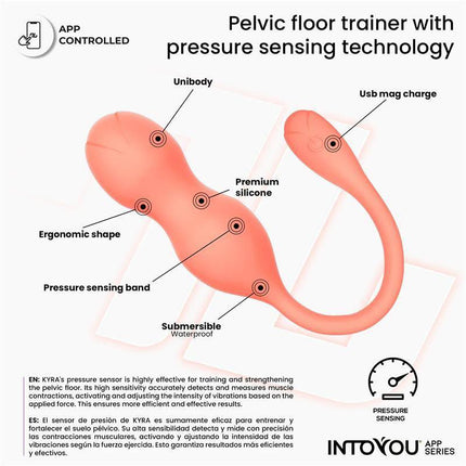 Kyra Pelvic Floor Trainer with Pressure Sensing and App, featuring ergonomic design and premium silicone from Intoyou® App Series.