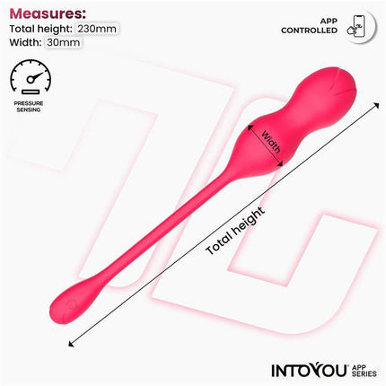 Kyra Pelvic Floor Trainer with Pressure Sensing and App, showing dimensions of 230mm height and 30mm width, part of Intoyou® App Series.