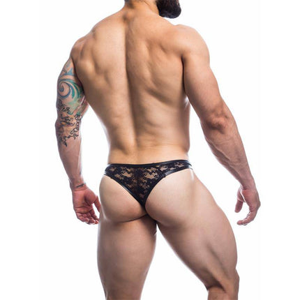 L4CE03 Thong with Lace by CUT4MEN, featuring a black lace design, crafted for style-conscious men emphasizing comfort and modern aesthetics.