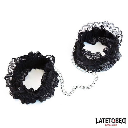 Lace Elastic Ankle Restraints Black with elegant lace design and secure elastic, perfect for stylish restraint play by LATETOBED.