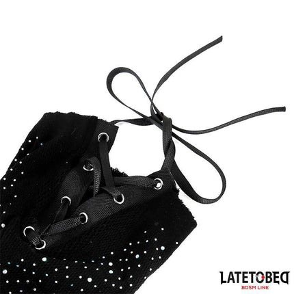 Lace Hood with Shiny Diamonds in sleek black with adjustable laces, showcasing discreet sparkling details for luxury.