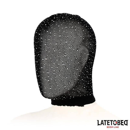 Black Lace Hood with Shiny Diamonds, adjustable fit for intimate moments, luxury design with refined aesthetics, product by Latetobeg.