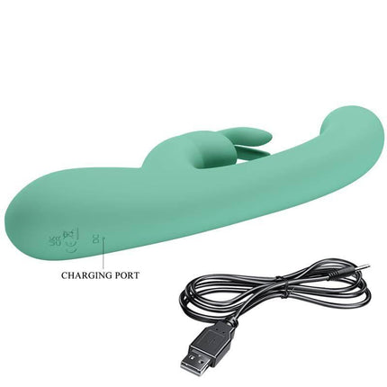 Lamar Vibrator G-Spot Rabbit Mint with USB charger, featuring dual-stimulation and a mint silicone design for G-spot and clitoral pleasure.
