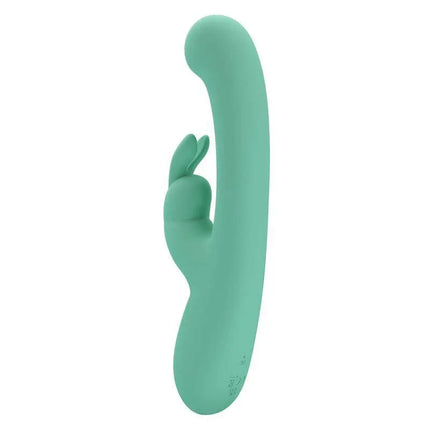 Lamar Vibrator G-Spot Rabbit Mint in mint-colored silicone featuring dual-stimulation design with curved shaft and bunny-shaped stimulator.