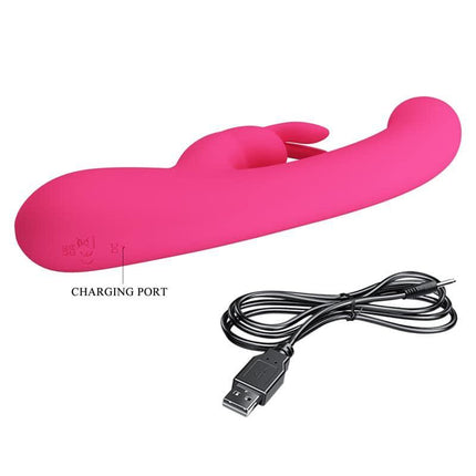 Lamar Vibrator G-Spot Rabbit Pink with USB charging cable for dual-action pleasure and G-spot stimulation.