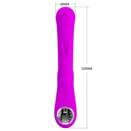 Lamar Vibrator G-Spot Rabbit Violet in violet color with dimensions shown, featuring dual-stimulation design for enhanced pleasure.