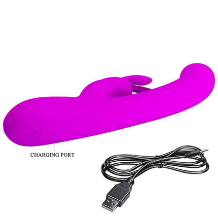 Lamar Vibrator G-Spot Rabbit Violet with charging cable, designed for dual-stimulation with G-spot targeting and clitoral pleasure.