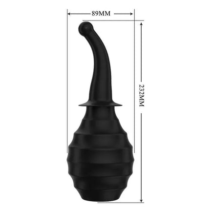 Large Capacity Anal Douche BLKM6 - 330 ml Cleanser, black ergonomic bulb with measurements