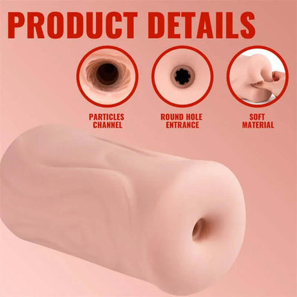 Product details of the Large Thrusting Machine I Masturbator with a focus on textured channel, round hole entrance, and soft material.