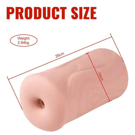 Size and dimensions of Large Thrusting Machine I Masturbator, shown with measurements: 26cm length, 14cm width, weight 2.84kg.