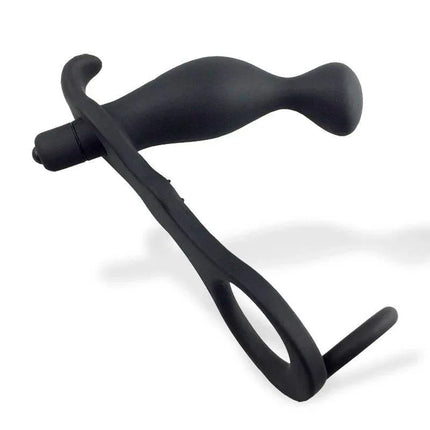 Larimar Vibrating Anal Plug with Penis and Testicles Ring by Afterdark, featuring a sleek design for multi-angle stimulation.