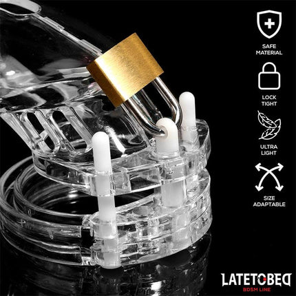 Latetobed clear short chastity cage transparent penis cage with padlock for BDSM control and secure male chastity play