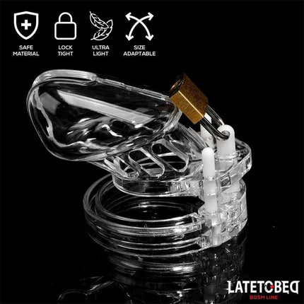 clear short chastity cage with lockable transparent penis cage from Latetobed BDSM line