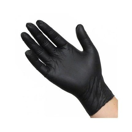 Latex Disposable Gloves 100 Pieces for various professional uses, shown in black, allergy-free, available in sizes S, M, L, non-abrasive texture.