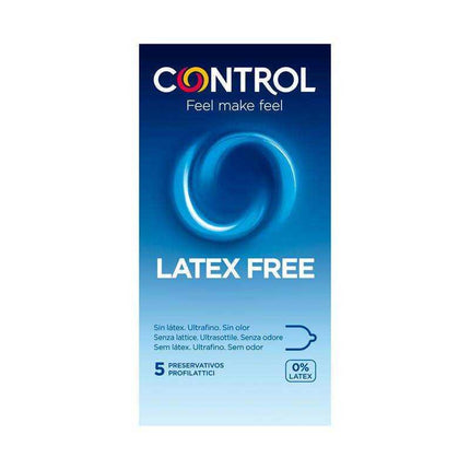 Control Latex Free Condoms - 5 Pack, hypoallergenic, transparent, polyurethane for sensitivity and comfort, front packaging view