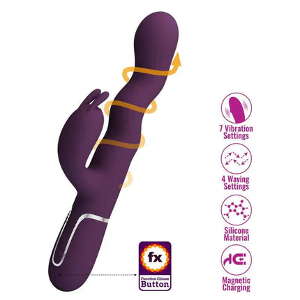 Laursen Vibrator with Waving Modes featuring 7 vibration settings, 4 waving settings, silicone material, and magnetic charging.