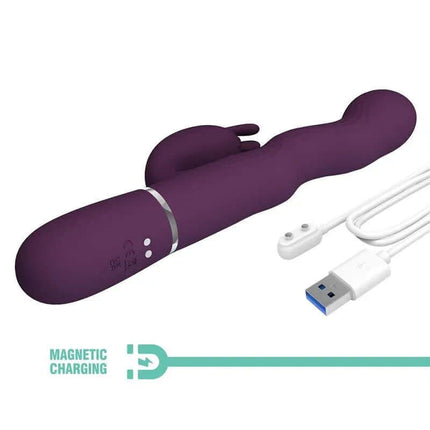 Purple Laursen Vibrator with Waving Modes and magnetic charging cable, offering G-spot and clitoral stimulation.