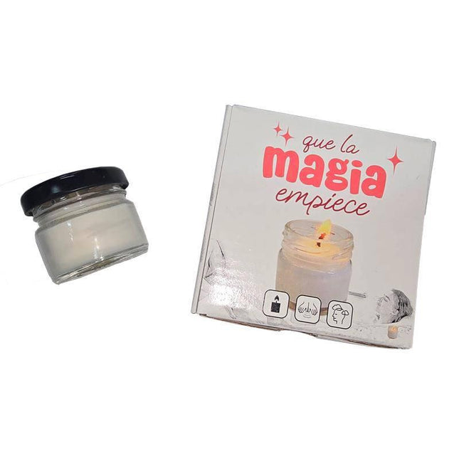 Lavender-scented massage candle in a glass jar with packaging, ideal for aromatherapy and massage, promoting relaxation and romance.