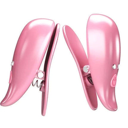 Leaf Vibrating Nipple Clamps - pink, sleek design with 10 customizable vibration functions for discreet, versatile stimulation.