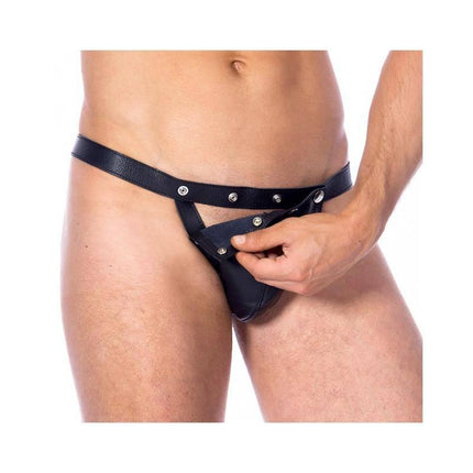 Leather Adjustable Briefs One Size - Premium all-leather design with Jack Strap back, adaptable fit and elasticized support.