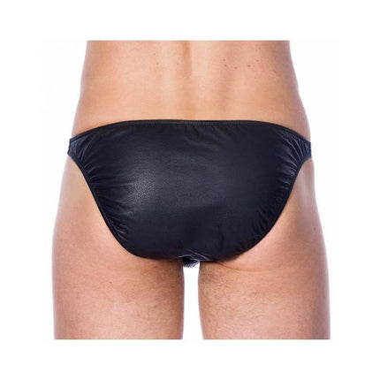 Leather Briefs Black with premium leather and elastic waistband for ultimate comfort and durability, shown on model from the back view.
