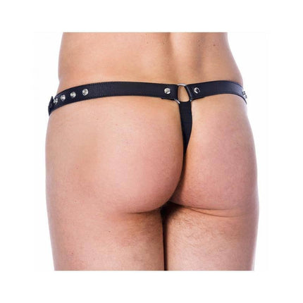 Back view of Leather G-String Adjustable with Oppening, featuring premium leather and secure fit for bold style and comfort.