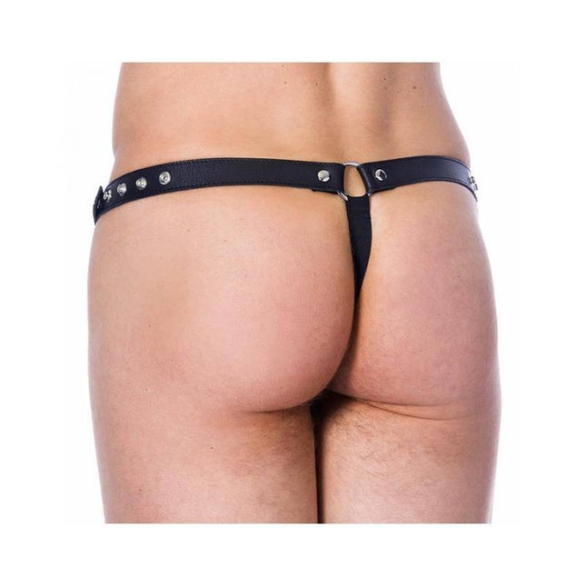 Back view of Leather G-String Adjustable with Oppening, featuring premium leather and secure fit for bold style and comfort.