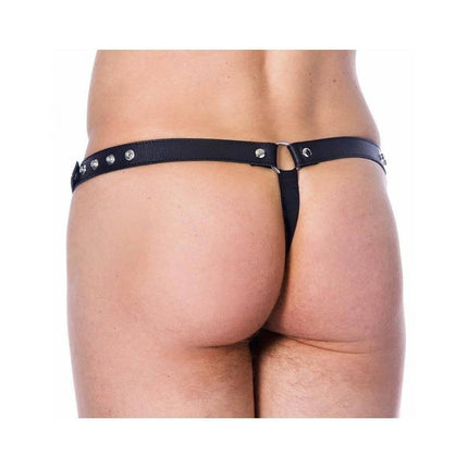Leather G-string Adjustable with Rivets on a model showcasing fit and style