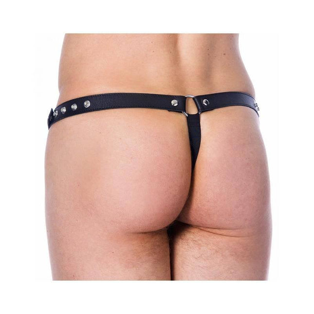 Leather G-string Adjustable with Rivets on a model showcasing fit and style