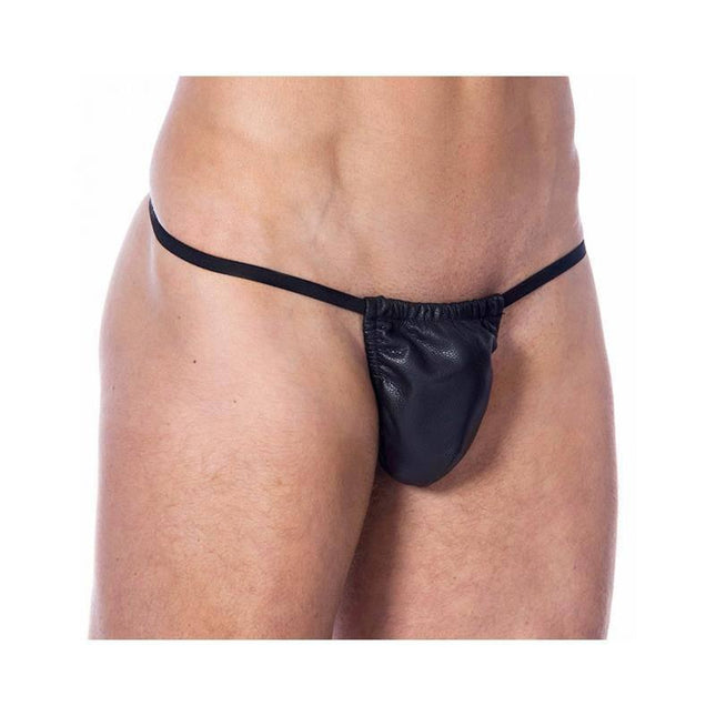 Leather G-string Elastic One size - black leather thong with elastic waistband for men, showcasing comfort and edgy style.